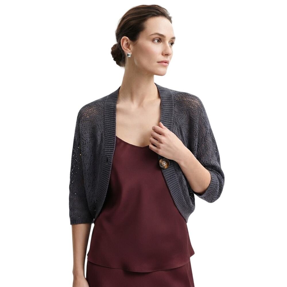 RQI Vintage Bolero Cardigan Shrug Black Open Knit Cropped Layering XL